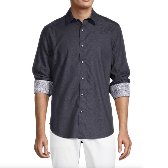 ROBERT GRAHAM Bayview Paisley Jacquard Flip Cuff Button Down Shirt Black {SS14}